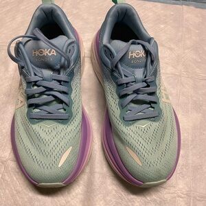 Hoka Women's Bondi 8 Shoes - Light Green and Lavender, size 6.5